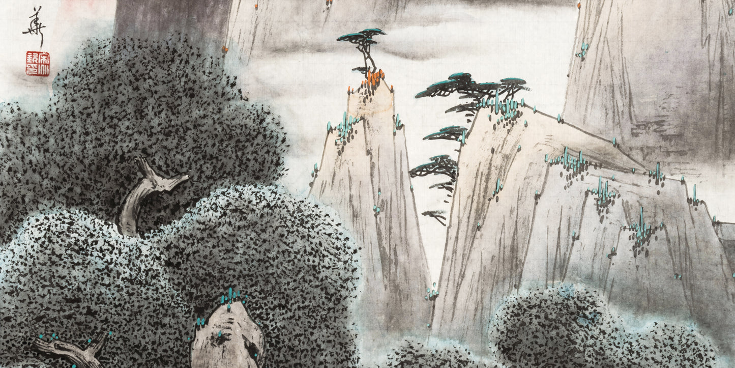 中國近現代書畫名家宋兆欽教授,大紅袍畫冊經典款,玄關畫,手繪真跡,收藏品,藝術品,工筆畫,柏樹,將軍柏