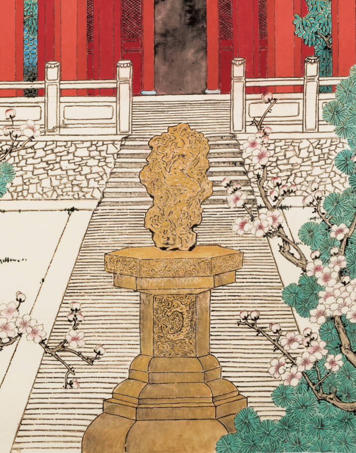 中國近現代書畫名家宋兆欽教授,大紅袍畫冊經典款,玄關畫,手繪真跡,收藏品,藝術品,工筆畫,柏樹,將軍柏